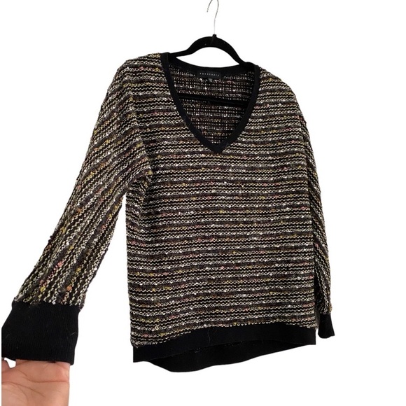 Anthropologie x Sanctuary Black Multicolor Weave Vneck Sweater, Size Xsmall - Picture 3 of 7